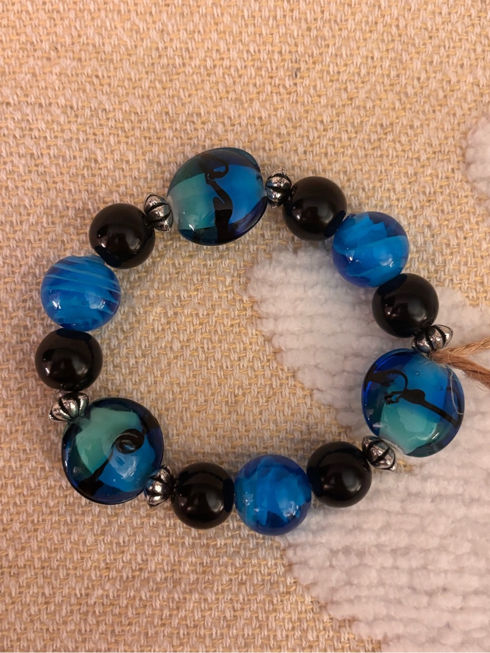 Blue Glass Bead Stretch Bracelet